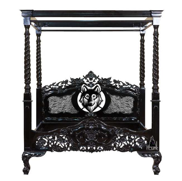 Haunt Nymph'Wolf it up' Bed with Canopy - Available in all sizes - Bespoke Gothic and Modern Provincial Furniture, offering customisation, worldwide shipping, and interest-free payment plans.
