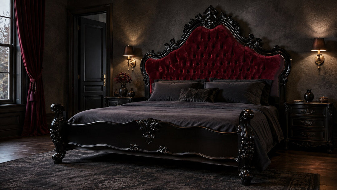 Haunt Vampiress vampire bed in a refined dark romantic bedroom