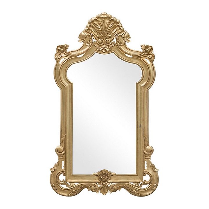 The Aphrodite Mirror, a handcrafted ornate wall mirror with a shaped frame, scrollwork details and decorative crest.