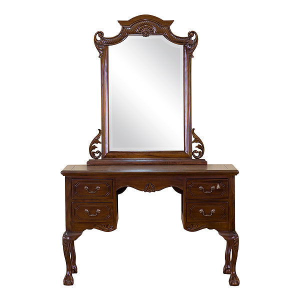 Haunt Aphrodite Vanity with tall mirror, carved crest, side drawers and gothic French provincial detailing - detail view 2