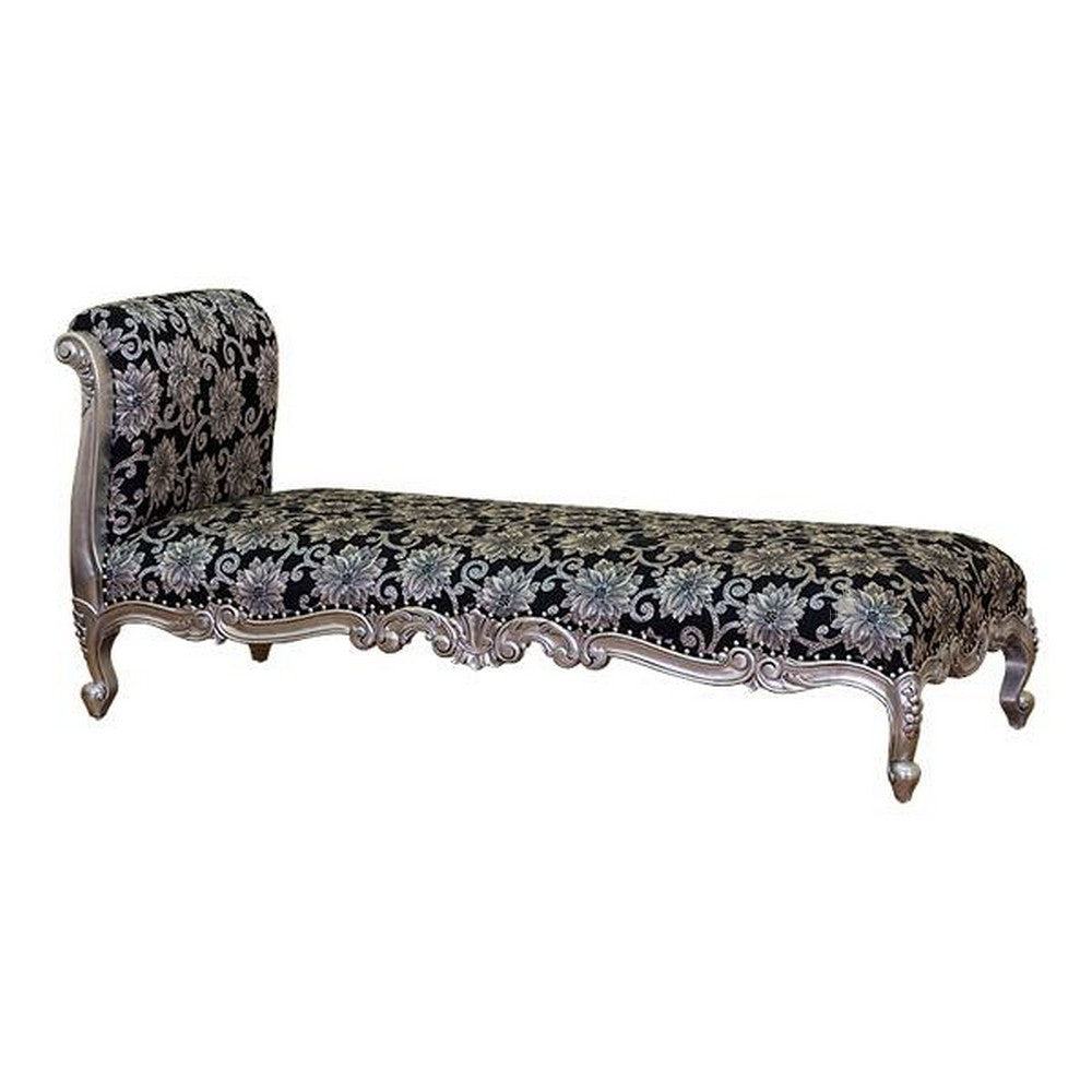 Haunt Aurora Bench with long upholstered seat, raised rolled end and carved French provincial frame - detail view 2