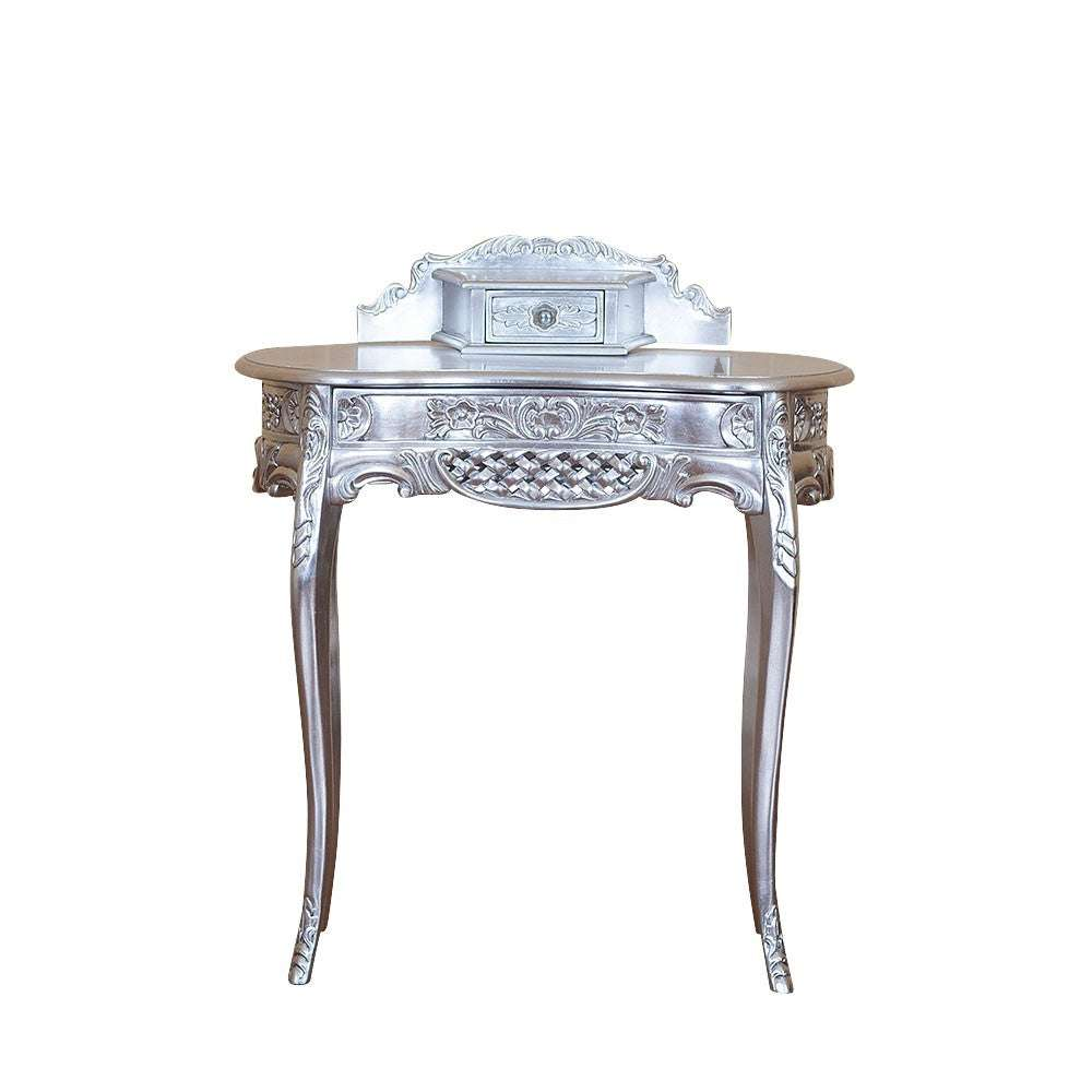 Haunt Aurora Desk with carved raised back, central drawer, curved legs and ornate apron detailing - detail view 2