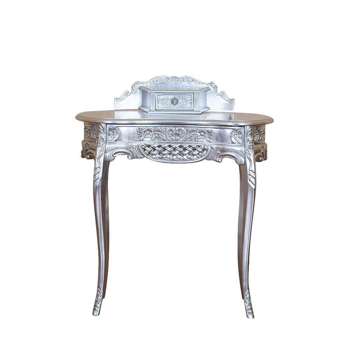 Haunt Aurora Desk with carved raised back, central drawer, curved legs and ornate apron detailing - detail view 2