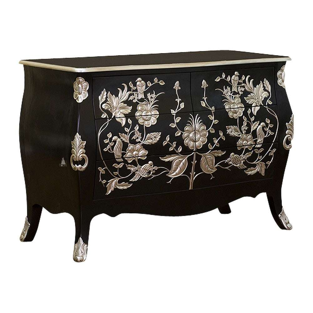 Haunt Aurora Dresser with bombe curved body, carved floral drawer fronts and luxury bedroom storage - detail view 2
