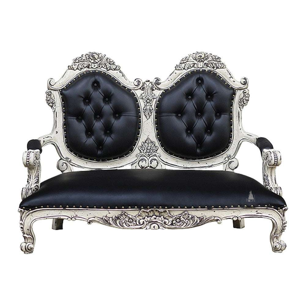 Haunt Aurora Love Seat with twin tufted back panels, carved cresting and long upholstered seat - detail view 2