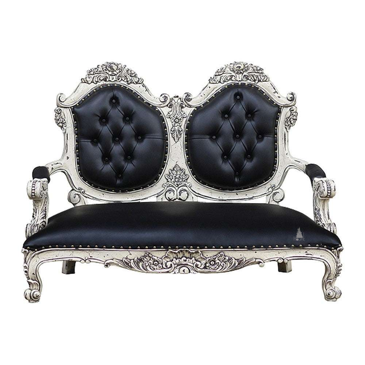 Haunt Aurora Love Seat with twin tufted back panels, carved cresting and long upholstered seat - detail view 2