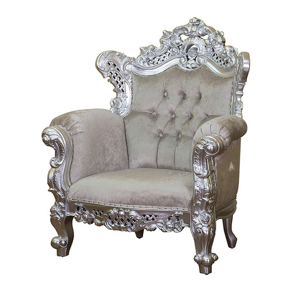 Haunt Aurora Parlour Chair with high carved crest, rolled arms, tufted back and ornate frame - detail view 2