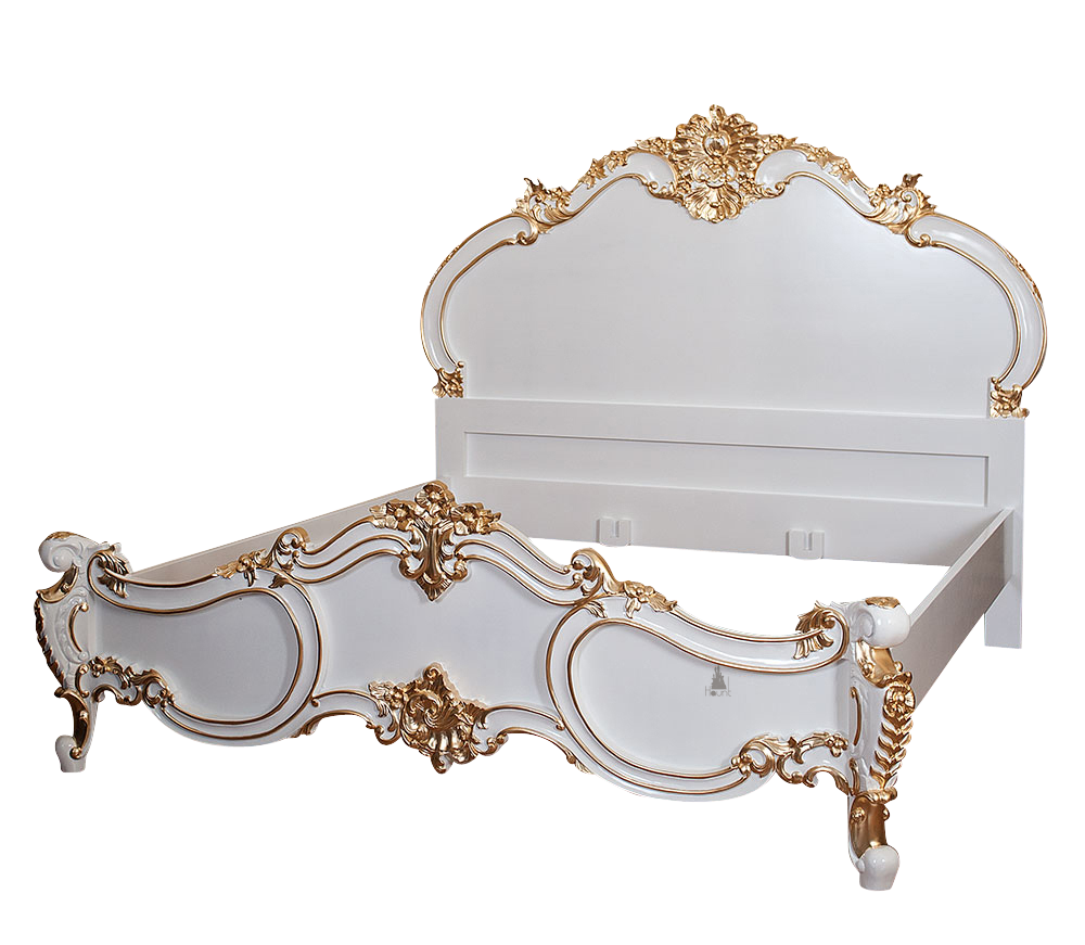 Angled view of the Cinderella Bed highlighting its graceful headboard, shaped footboard and fairytale gothic proportions