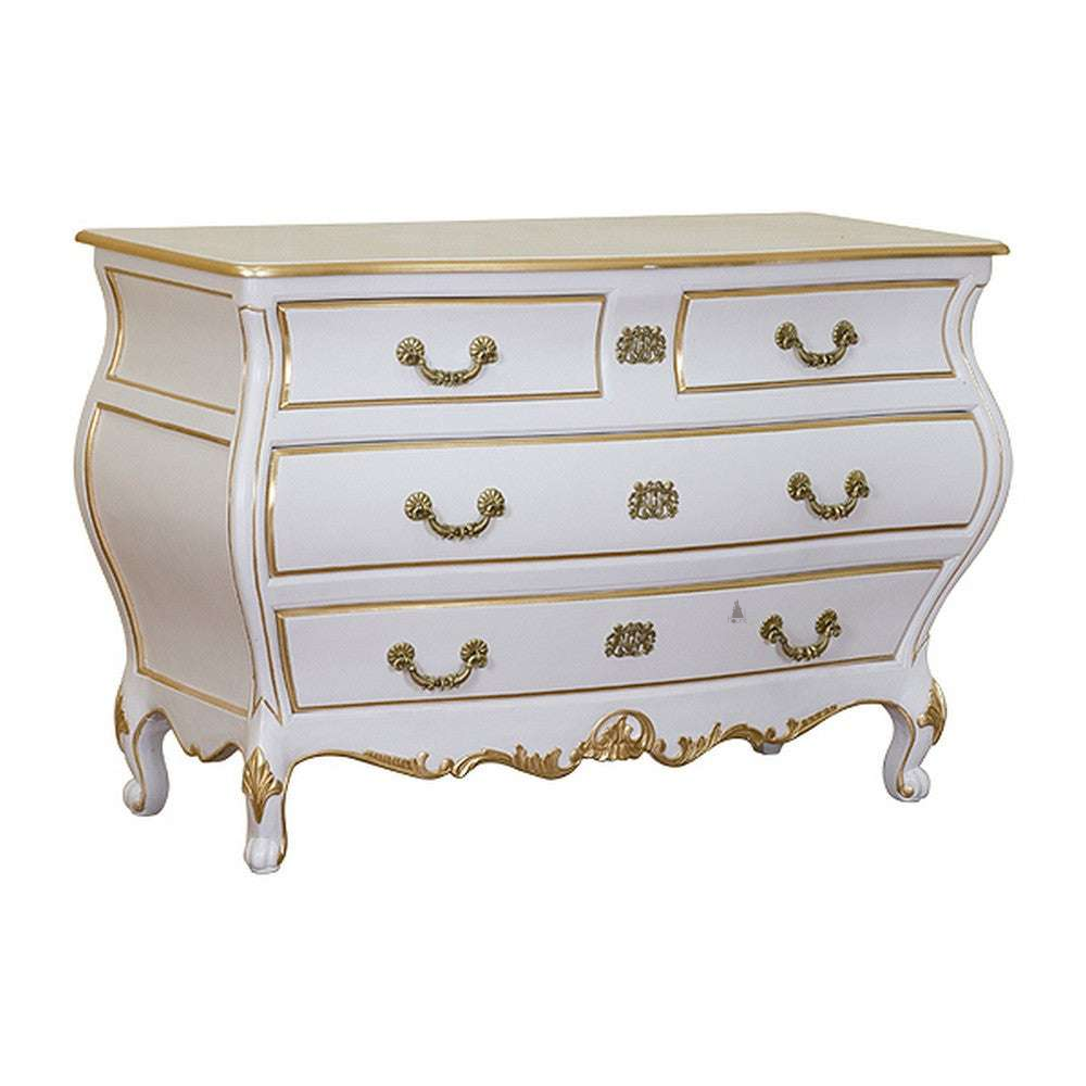 Haunt Cinderella Dresser with bombe curved body, layered drawers, carved apron and ornate handles - detail view 2