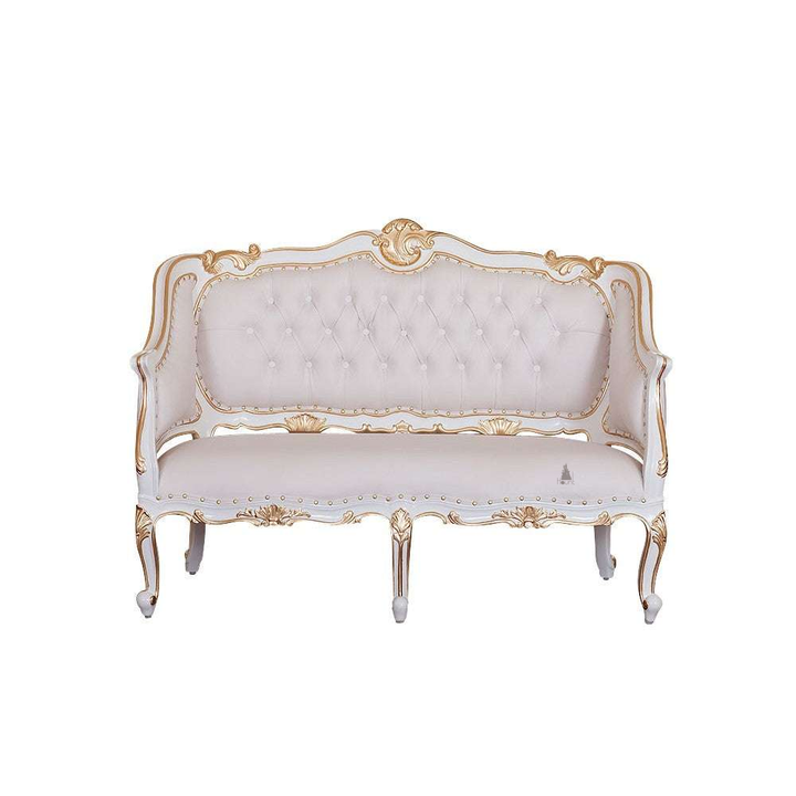 Another view of the Cinderella Love Seat, a two-seat upholstered settee with a high button-tufted back