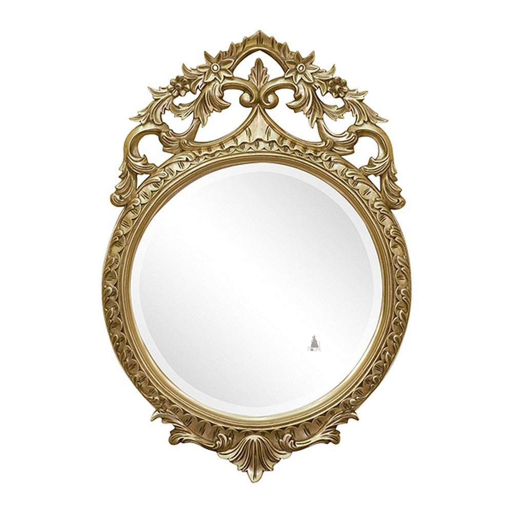 The Cinderella Mirror, an ornate handcrafted mirror with rounded centre, scrolling decorative frame and elegant crest detail.