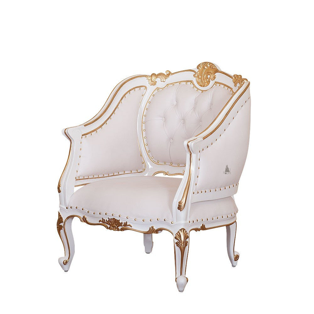 Another view of the Cinderella Parlour Chair, a compact upholstered armchair with a sweeping wrapped back