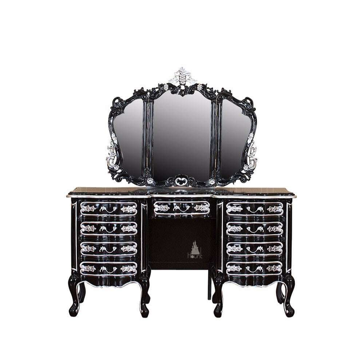 Another view of the Cinderella Vanity, a full dressing table with a broad drawer base