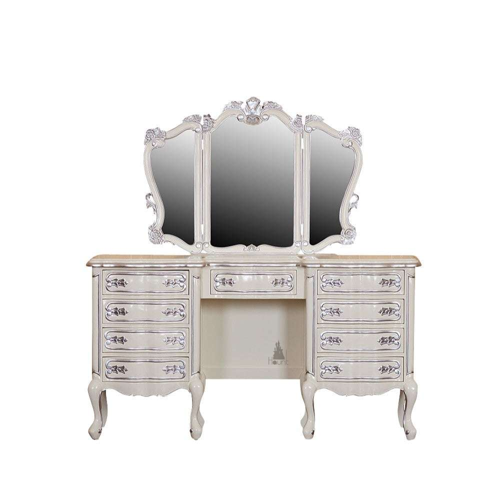 Another view of the Cinderella Vanity, a full dressing table with a broad drawer base