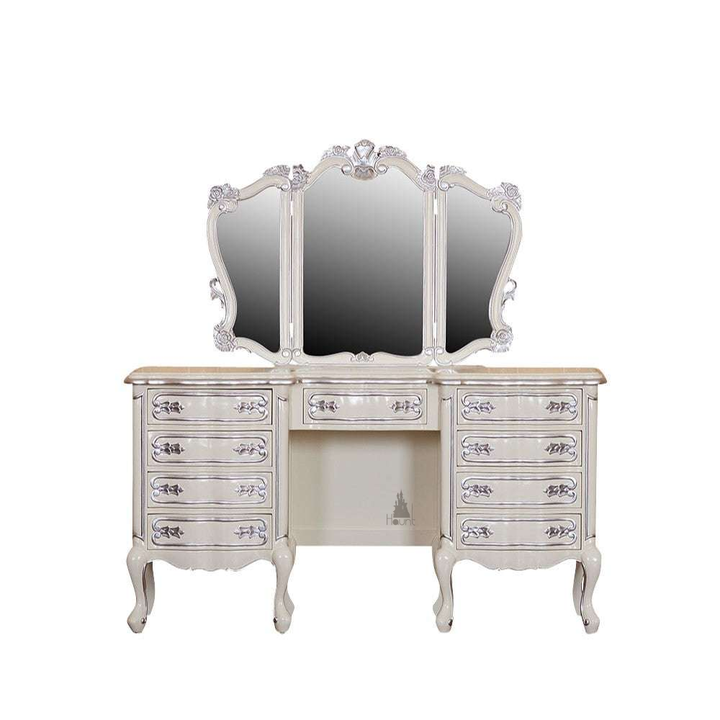 Another view of the Cinderella Vanity, a full dressing table with a broad drawer base