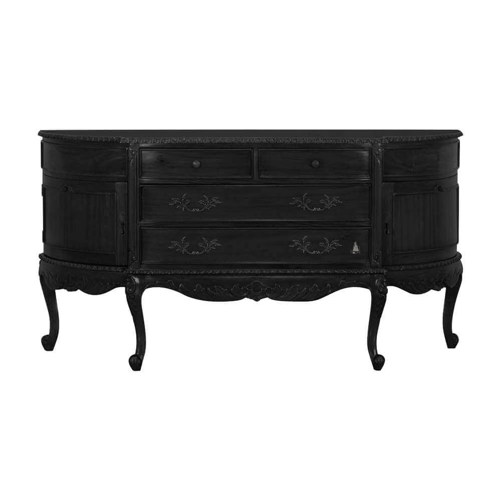 Another view of the Countess Buffet, a broad storage piece with curved end cabinets