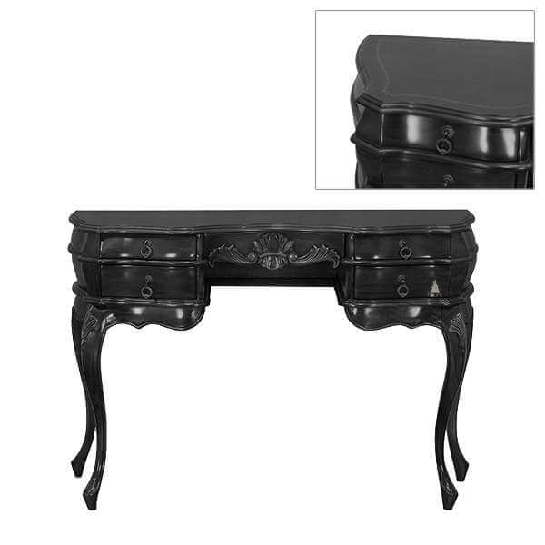 Another view of the Countess Desk, a compact writing desk with a shaped top