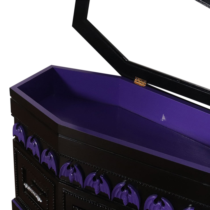 Haunt Crypt Keeper Coffin Coffee Table - handcrafted coffin-shaped gothic coffee table with skull detailing and drawer storage, image 15.