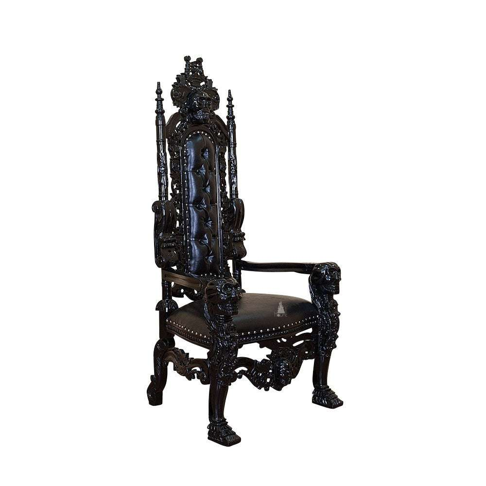 Another view of the Death Emperor Throne, a tall gothic throne with a narrow button-tufted back