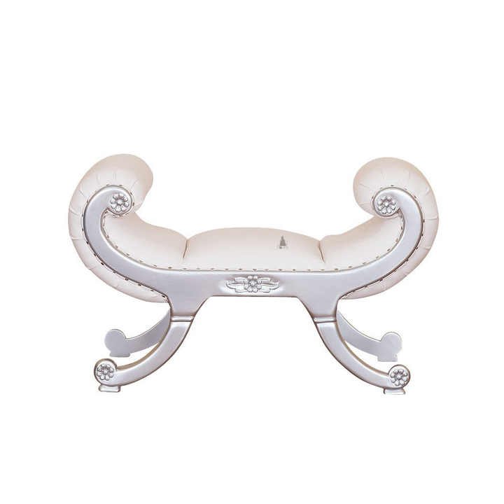 custom Emperor Stool with scroll ends, padded seat and carved ornamental frame