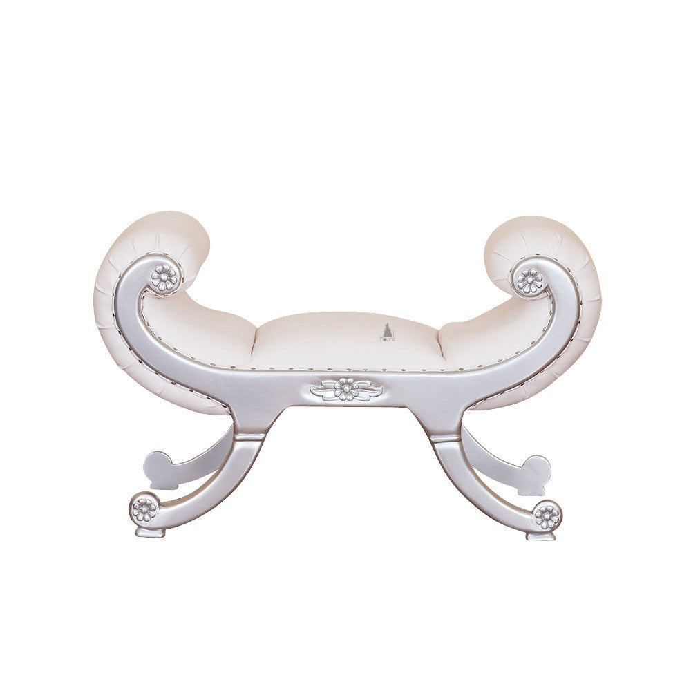 custom Emperor Stool with scroll ends, padded seat and carved ornamental frame - additional view 2