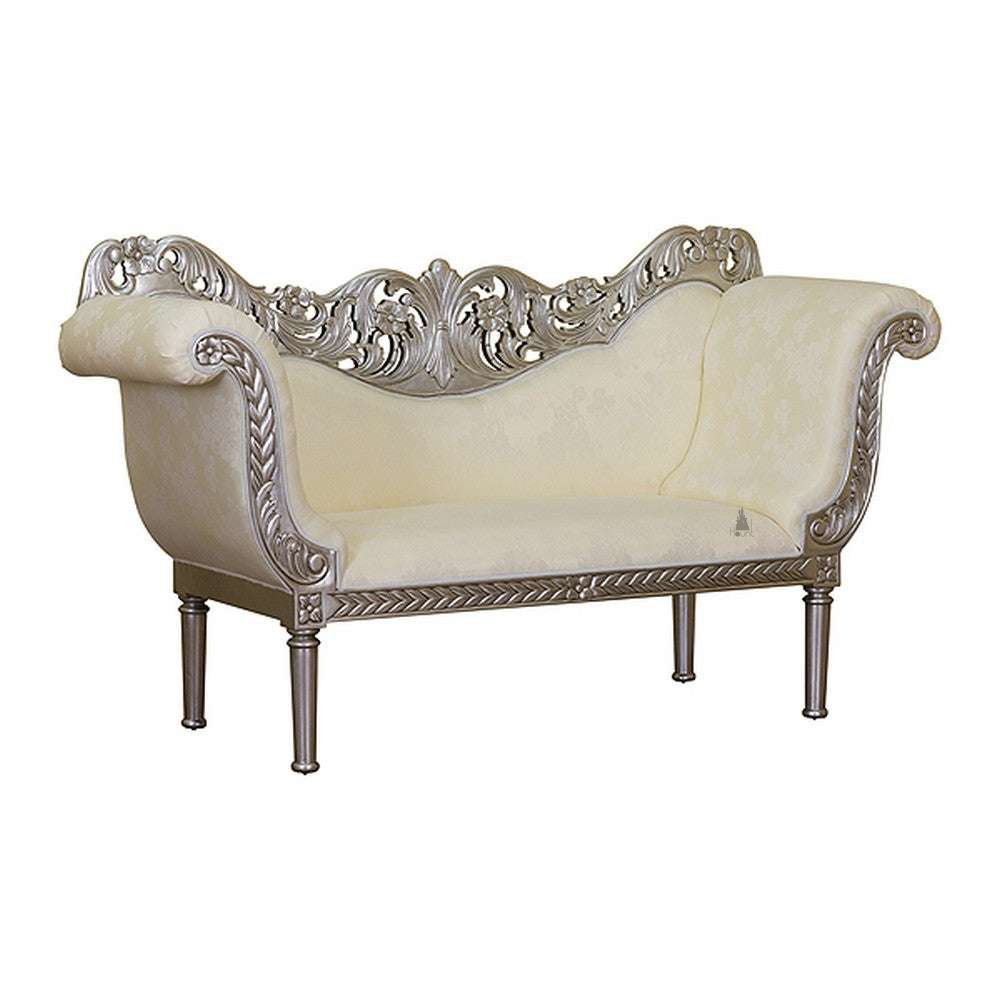 custom Luxe Love Seat with rolled arms, upholstered seat and ornate carved crest - additional view 2