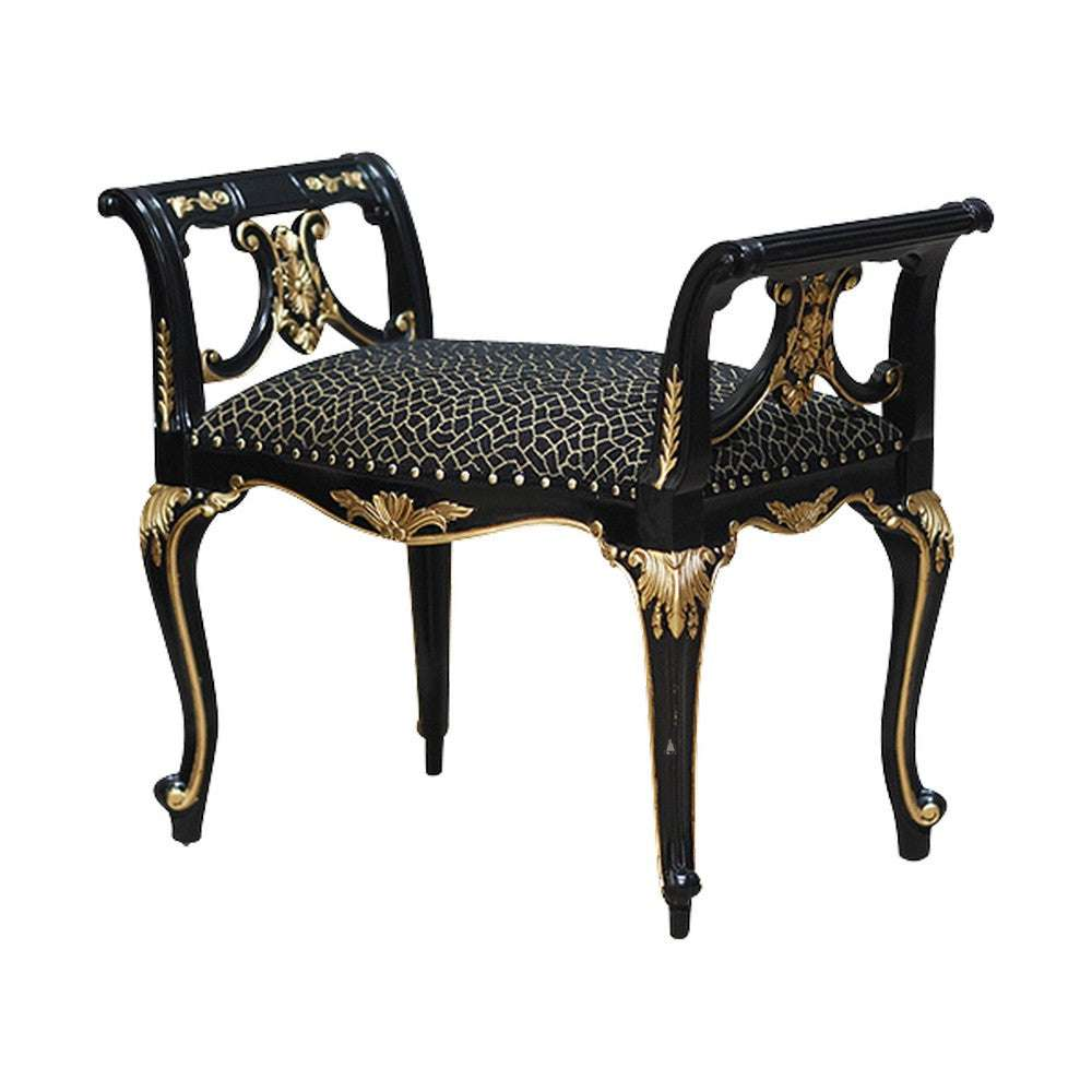 custom Mafia Bench with raised end arms, upholstered seat and carved detailing - additional view 2