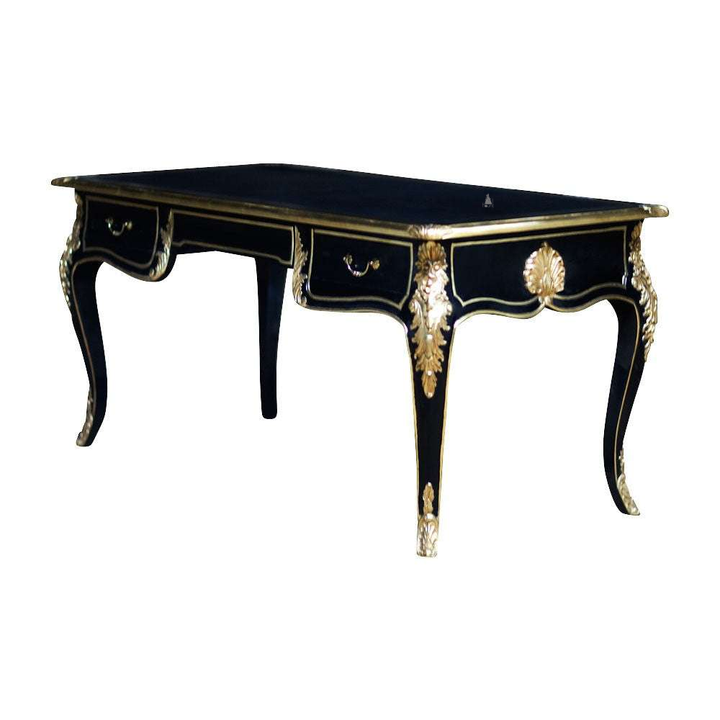 custom Mafia Desk with drawer storage, cabriole legs and carved accents