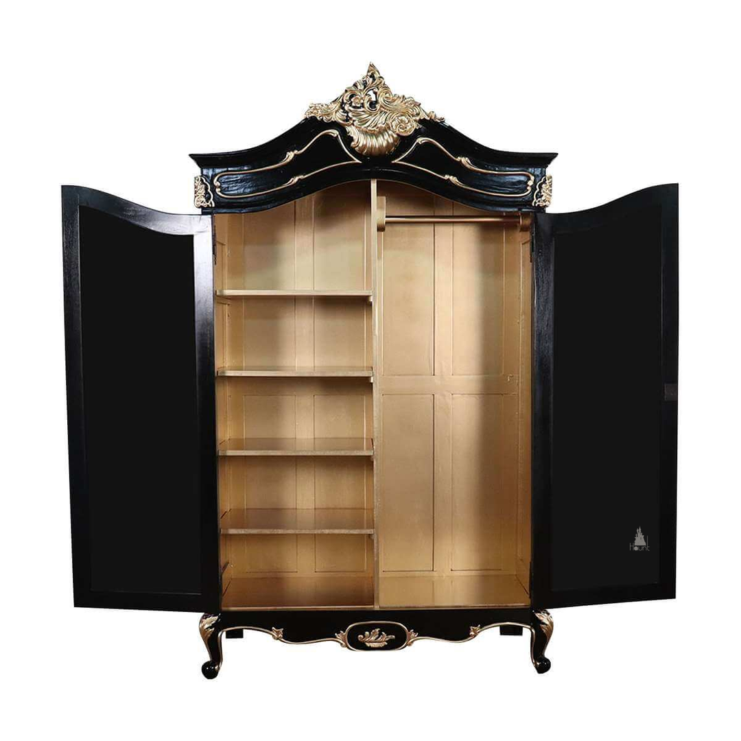 custom Maleficent Armoire with tall double doors, carved crest and ornate wardrobe frame - additional view 5