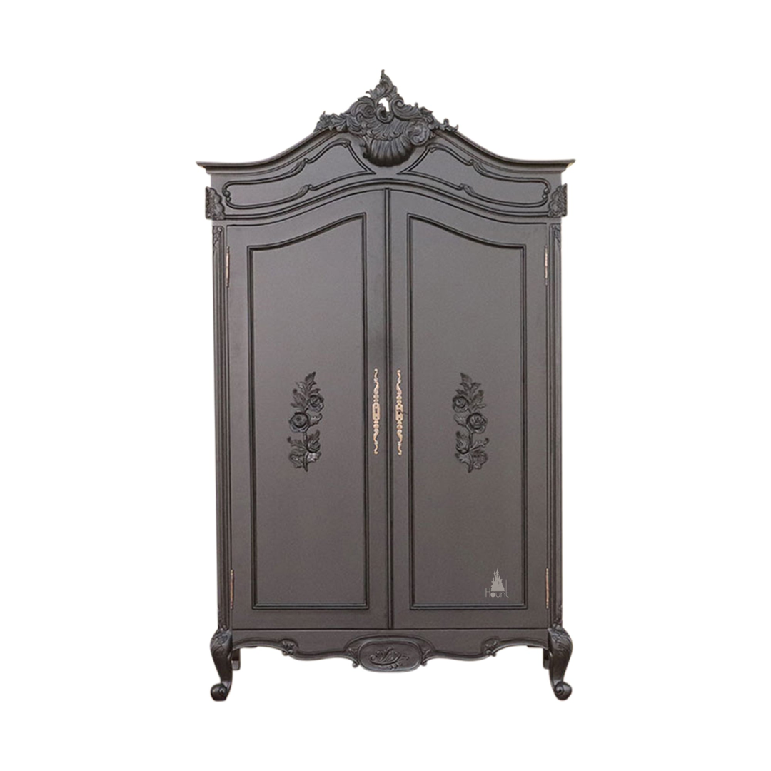 custom Maleficent Armoire with tall double doors, carved crest and ornate wardrobe frame - additional view 7