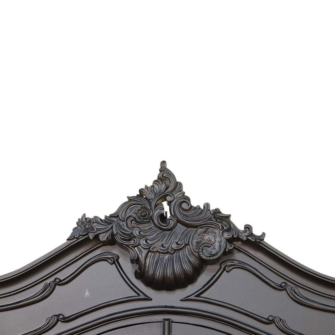 custom Maleficent Armoire with tall double doors, carved crest and ornate wardrobe frame - additional view 8