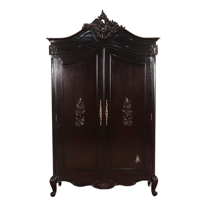 custom Maleficent Armoire with tall double doors, carved crest and ornate wardrobe frame - additional view 10