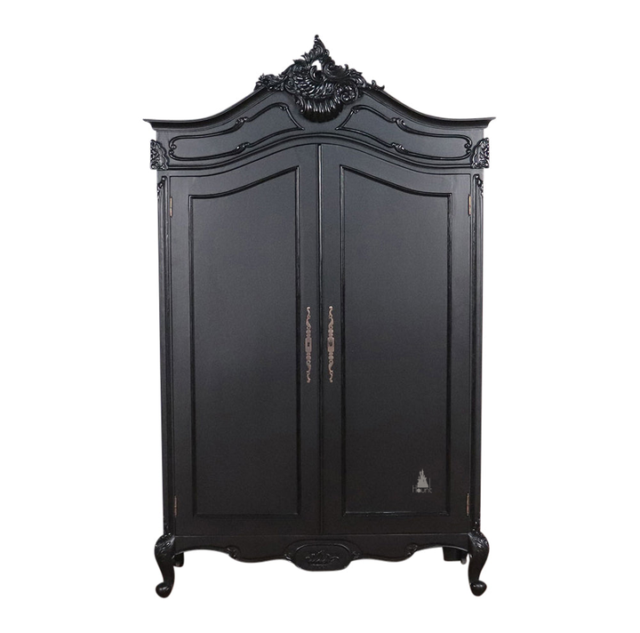 custom Maleficent Armoire with tall double doors, carved crest and ornate wardrobe frame - additional view 11