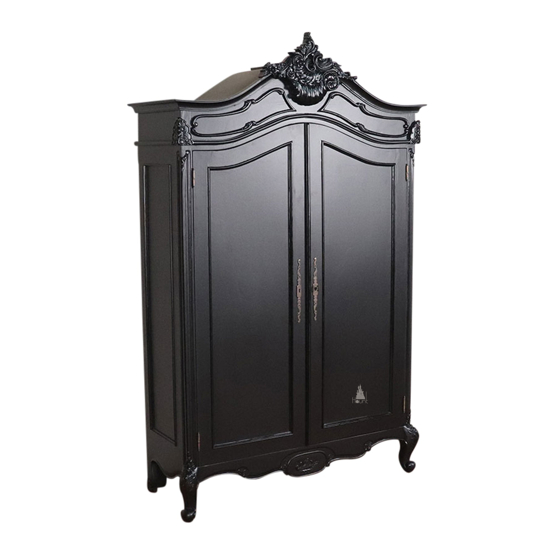 custom Maleficent Armoire with tall double doors, carved crest and ornate wardrobe frame - additional view 12