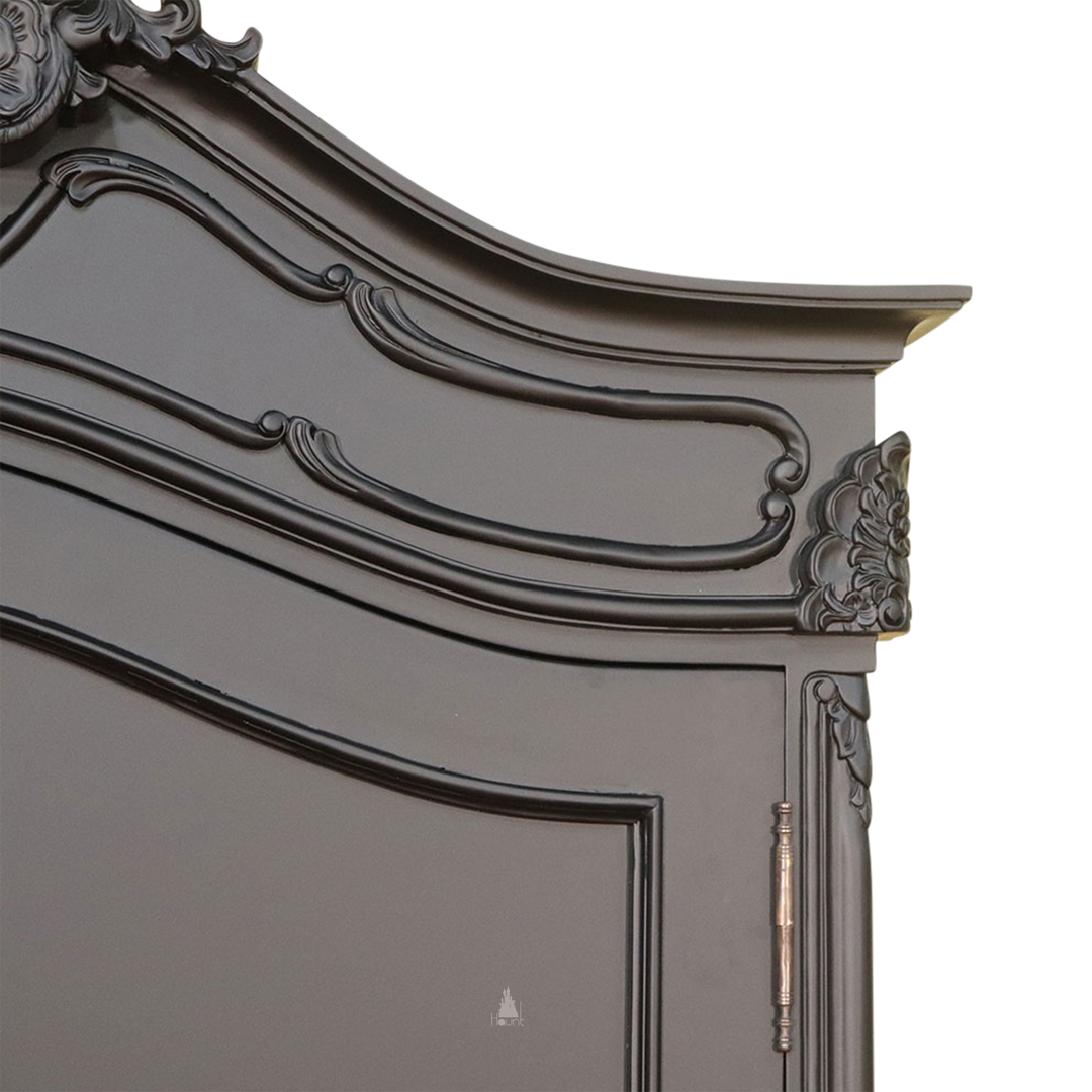 custom Maleficent Armoire with tall double doors, carved crest and ornate wardrobe frame - additional view 13