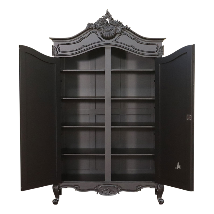 custom Maleficent Armoire with tall double doors, carved crest and ornate wardrobe frame - additional view 15