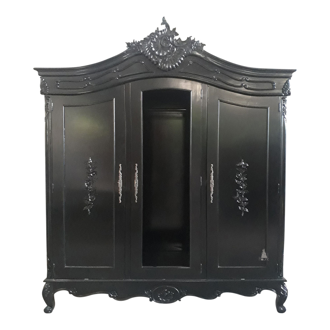 custom Maleficent Armoire with tall double doors, carved crest and ornate wardrobe frame - additional view 16