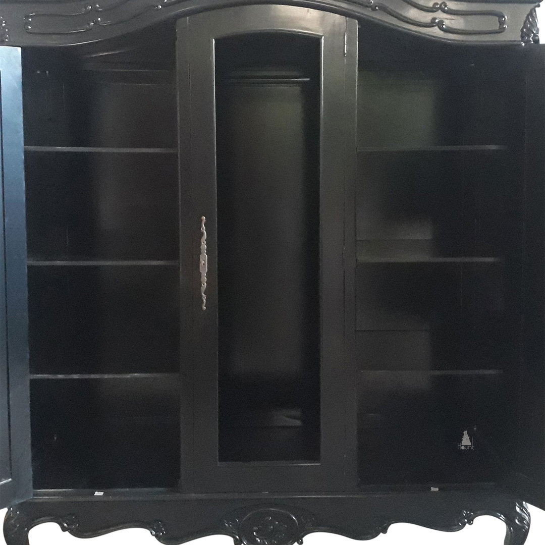 custom Maleficent Armoire with tall double doors, carved crest and ornate wardrobe frame - additional view 17