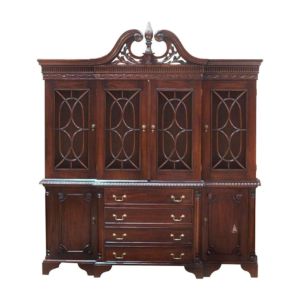 Another view of the Maleficent Bookcase, with four glazed upper doors, central drawers and lower side cupboards