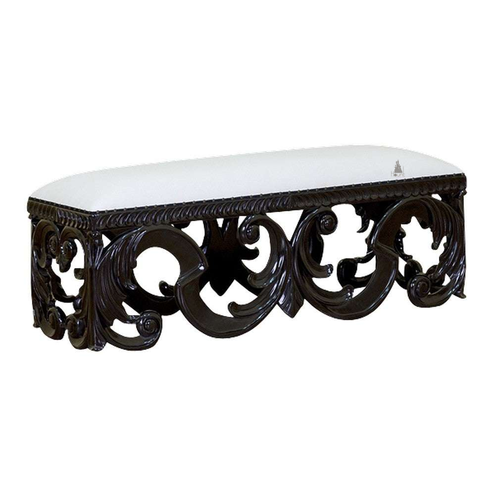 custom Nymph Bench with padded seat and ornate open scrollwork base - additional view 2