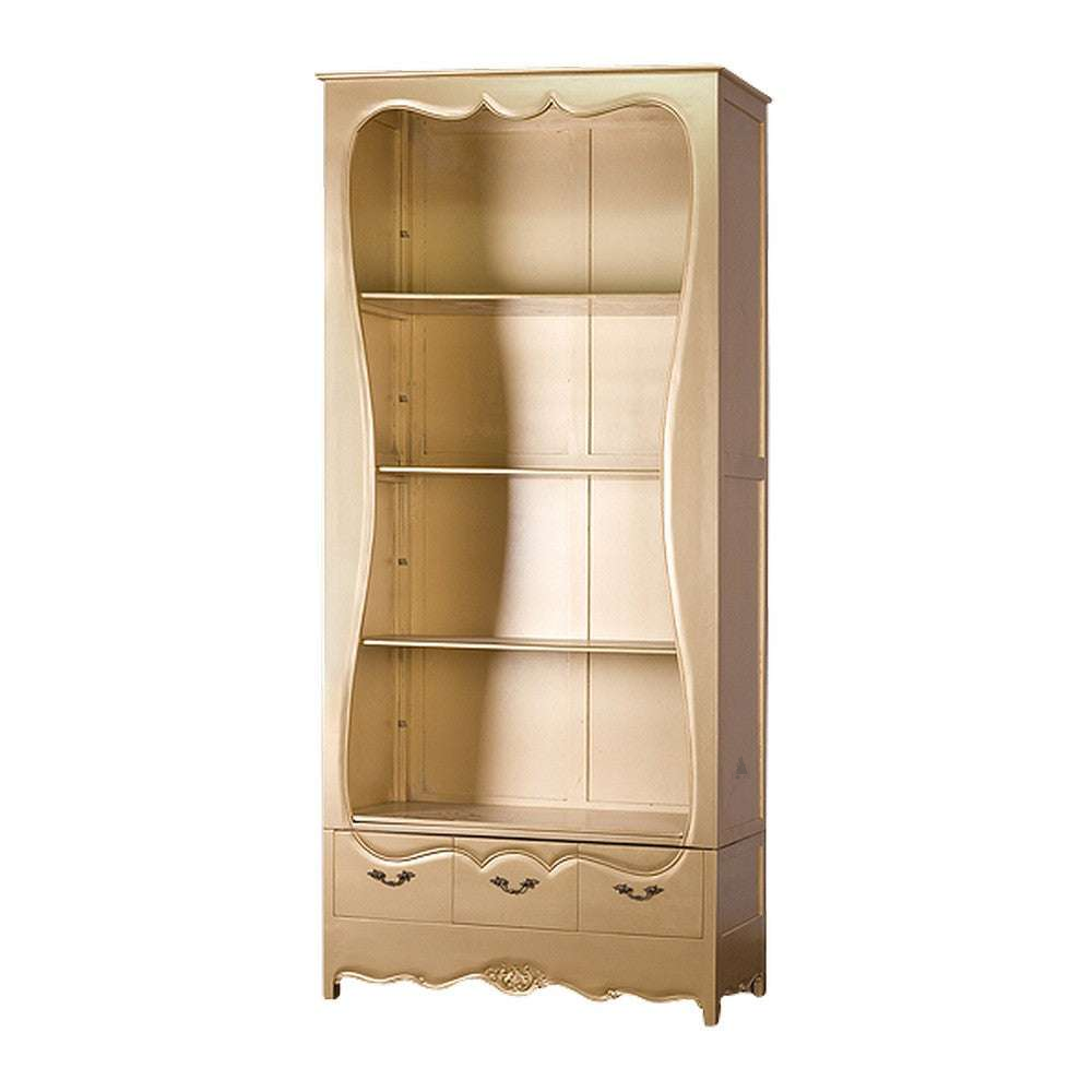 custom Nymph Bookcase with open shelving, lower drawers and wavy carved frame - additional view 2