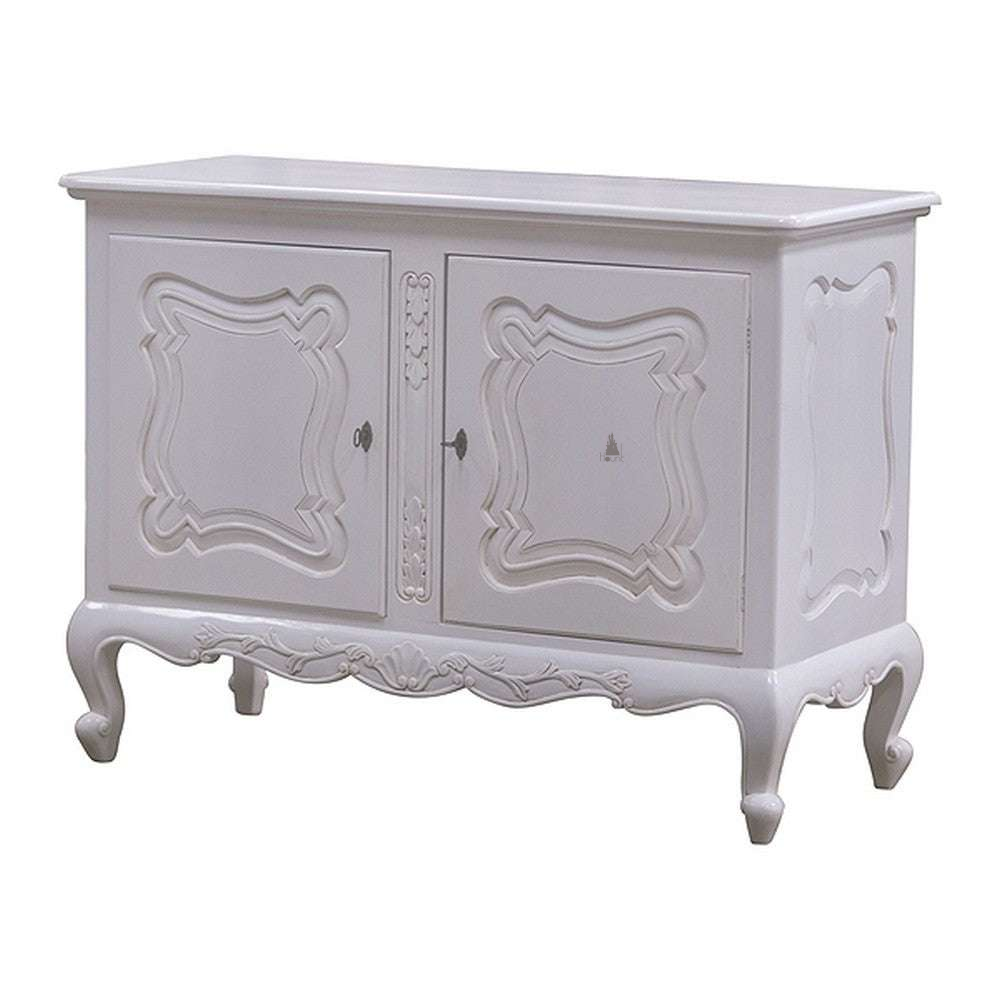 Another view of the Nymph Buffet, a compact cabinet-style buffet with two broad framed doors