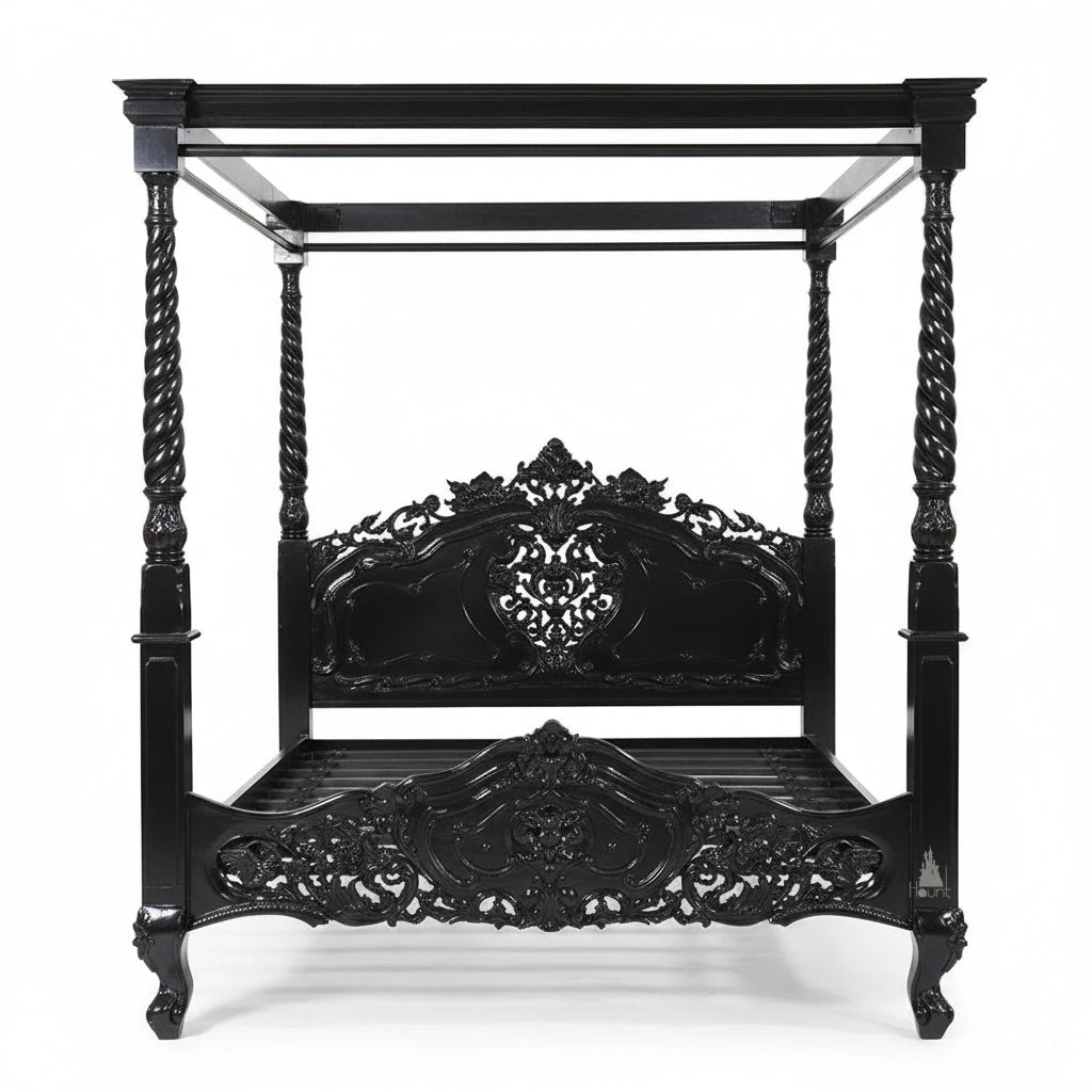 Another view of the Nymph Canopy Bed, a celebration of graceful gothic design