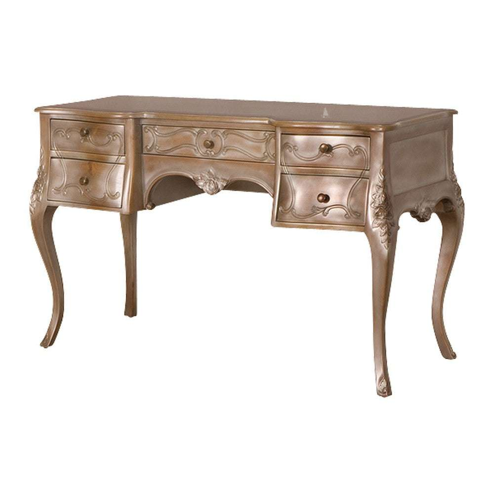 Another view of the Nymph Desk, a writing desk with a broad work surface