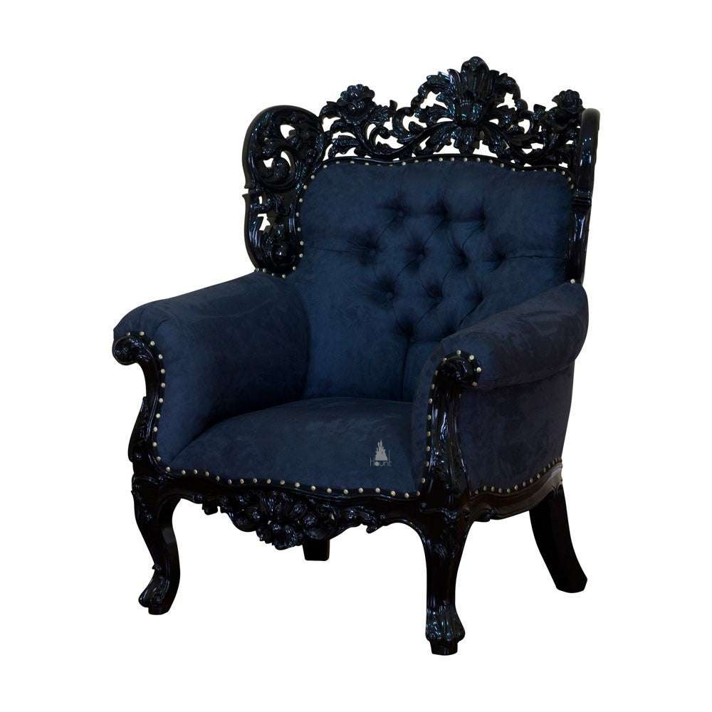 Nymph Parlour Chair, an upholstered armchair with a button-tufted back and rounded arms