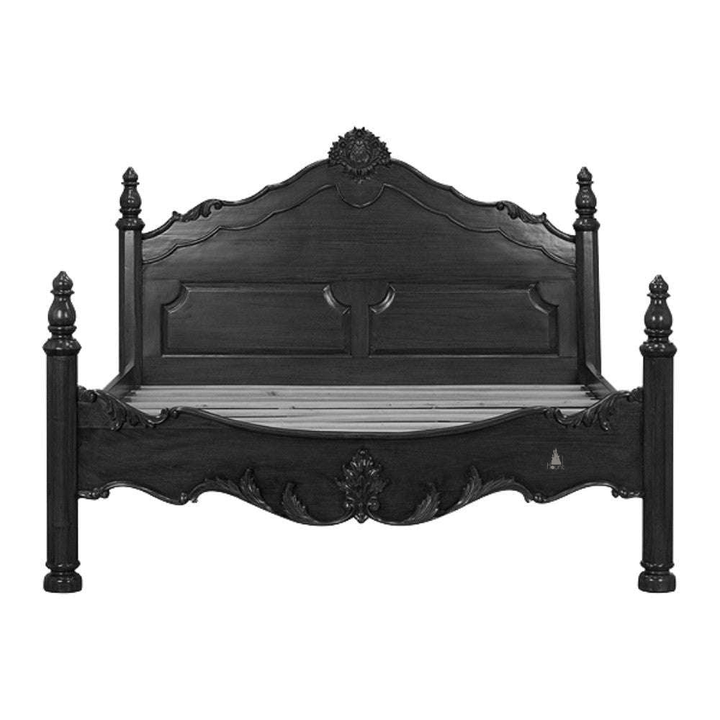 Odyssey Bed shown in a plain black finish with carved gothic frame and no fabric inlay