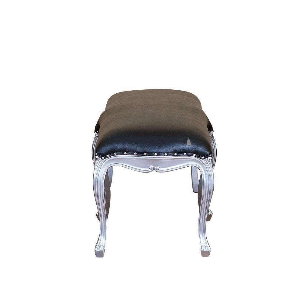 Another view of the Poseidon Bench, a long upholstered bench with a smooth padded top
