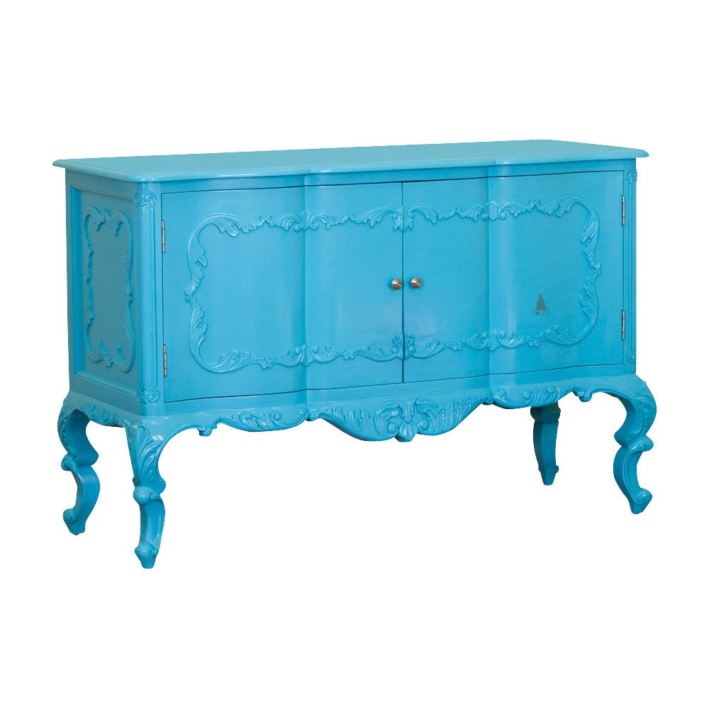 Poseidon Buffet, a sideboard with patterned door panels, a shaped carved apron and curved cabriole legs