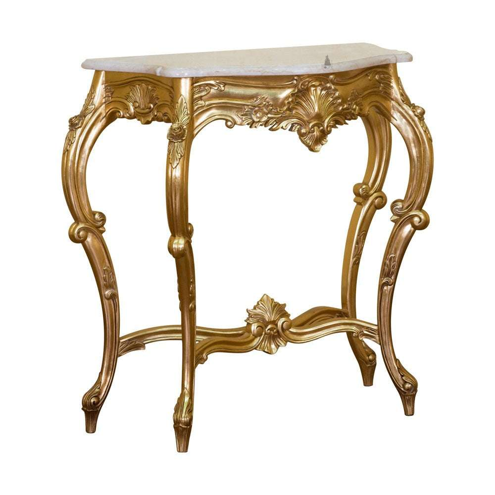 Another view of the Poseidon Console Table, a tall narrow console with a shaped top