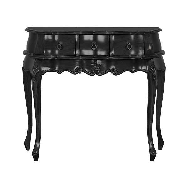 Another view of the Poseidon Desk, a compact writing desk with a curved front